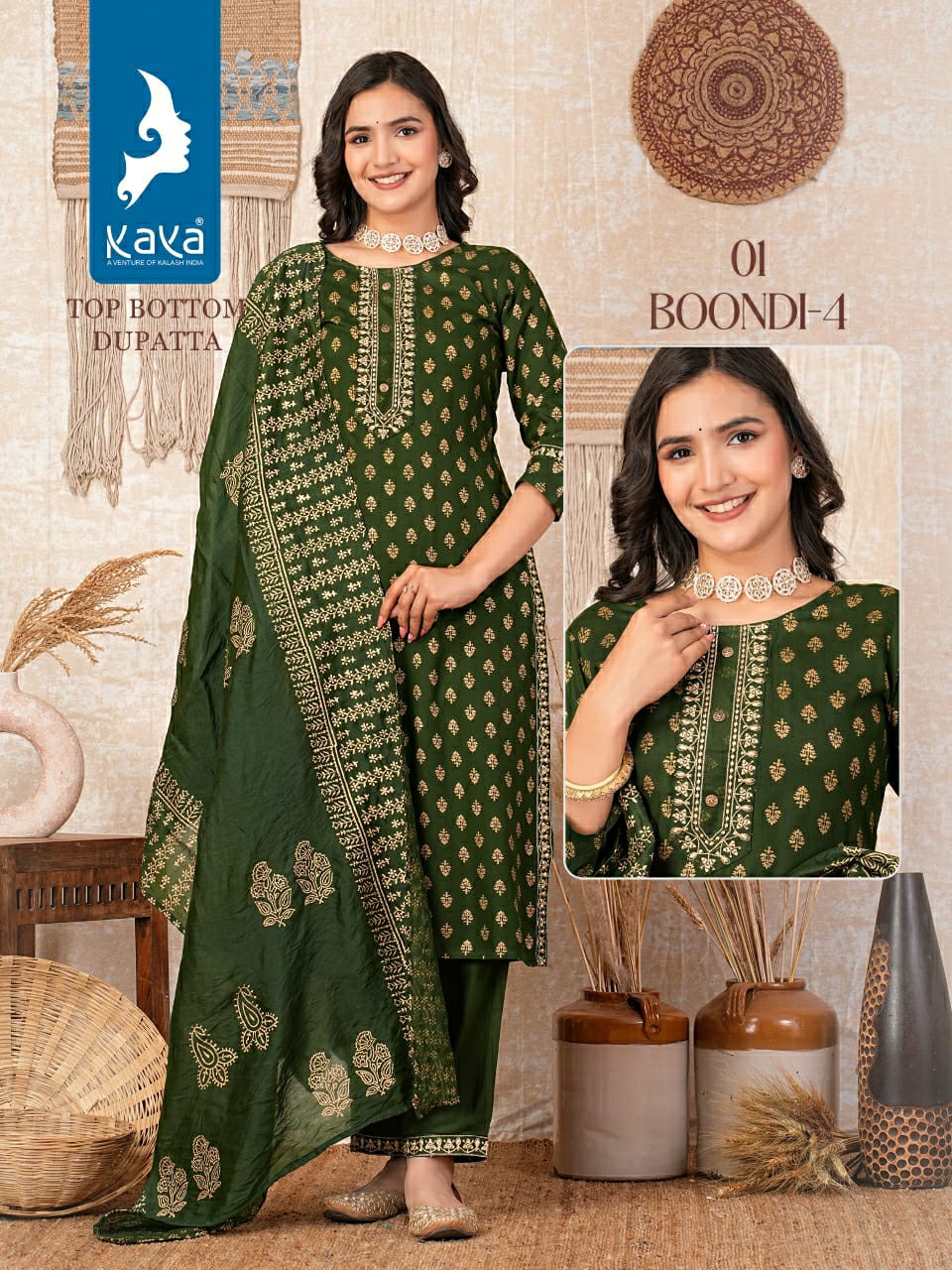 Boondi 4 By Kaya Straight Cut Rayon Printed Kurti With Bottom Dupatta Wholesalers In Delhi
